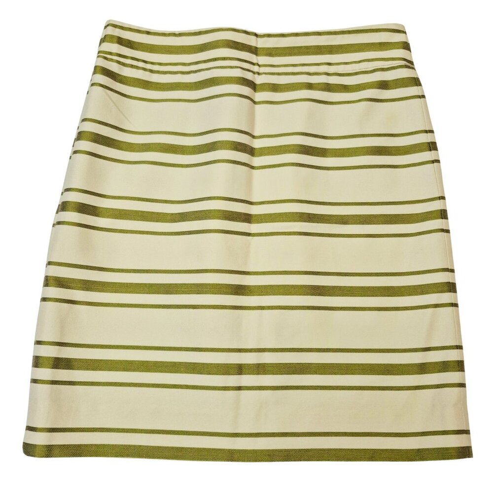 J. Crew Women's Striped Pencil Skirt Size 6 Cotton Blend Cream & Olive Green